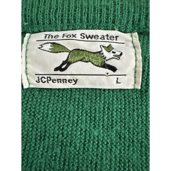 Vintage JCPenney The Fox Sweater Men's Sz L V-Neck Green Logo Union Made - Picture 3 of 5